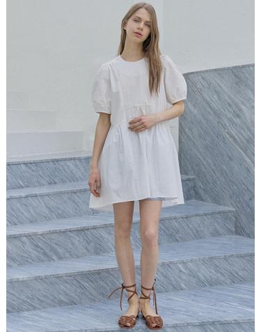 Puff Shirring Mini Dress - IVORY