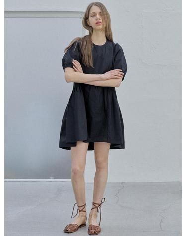 Puff Shirring Mini Dress - BLACK