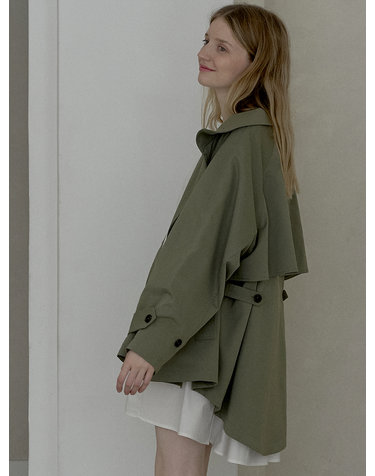 Oversize Half Trench Coat - KHAKI