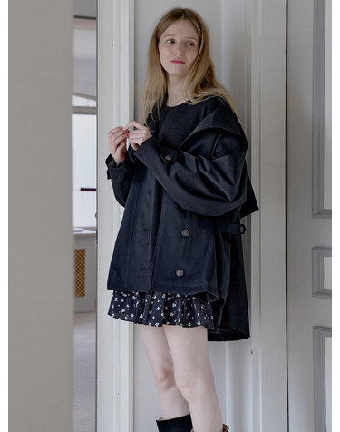Oversize Half Trench Coat - BLACK
