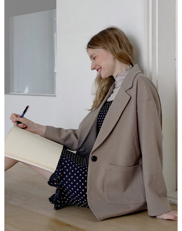 Herringbone Oversize Jacket - BEIGE