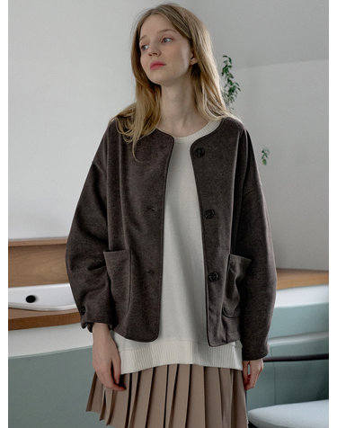 Overfit Round TR Jacket - BROWN