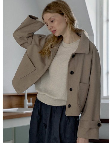 Herringbone Trucker Jacket - BEIGE