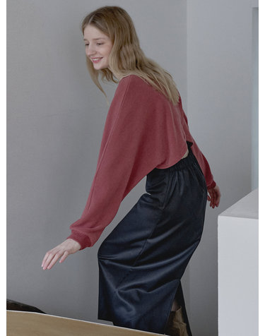 Back Slit Crop knit T-shirt - BRICK