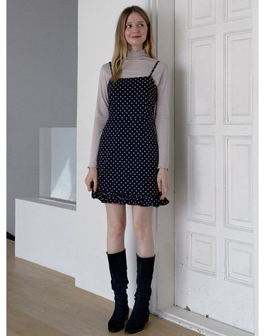 Frill Mini Dot Sleeveless Dress - NAVY
