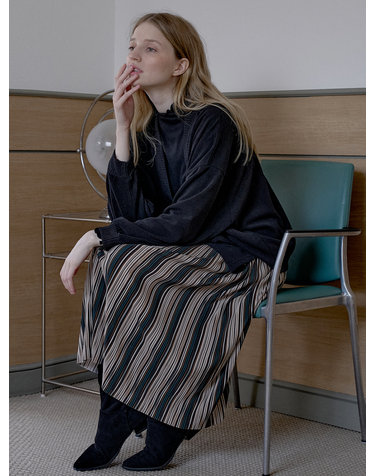 Multi-Stripe Pleated Skirt - GREEN