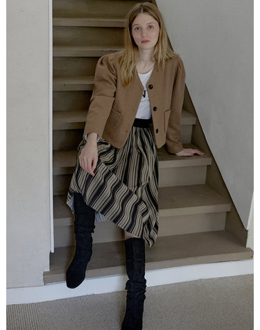 Multi-Stripe Pleated Skirt - NAVY