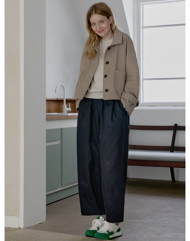 Cotton Banding Dart Baggy Pants - NAVY