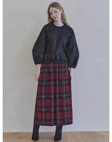 Tartan Check Pleated Maxi Skirt - RED