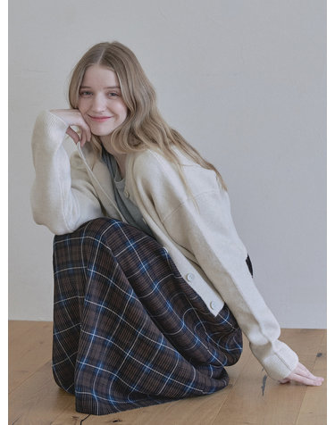Tartan Check Pleated Maxi Skirt - BROWN