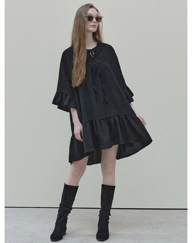 Ethnic Shirring Strap Dress - black