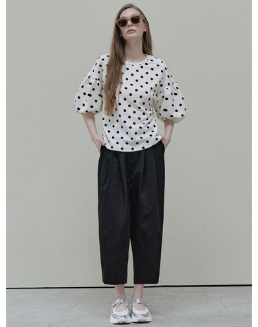 Crop Cotton Banding Pants - black