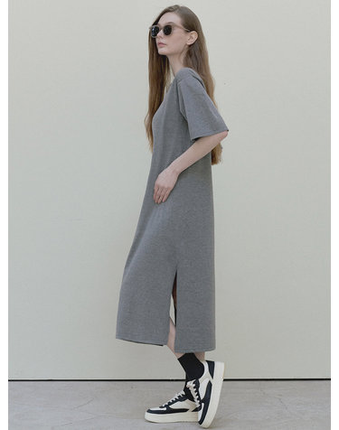 Dart Sleeve Logo Long Dress - charcoal