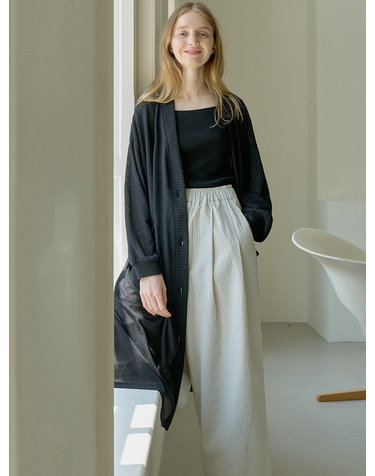 Linen Long Knit Cardigan - BLACK
