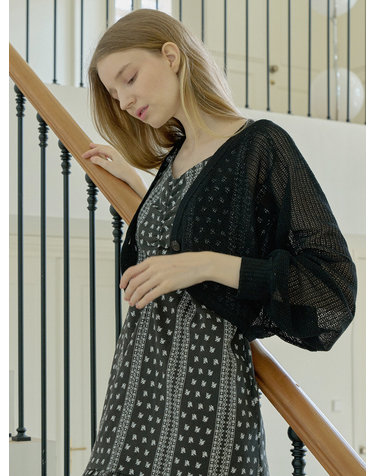 Linen Summer Knit Bolero - BLACK