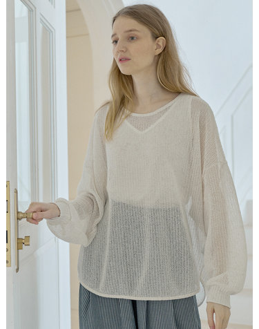 See Through Overfit Knit Pullover - OATMEAL