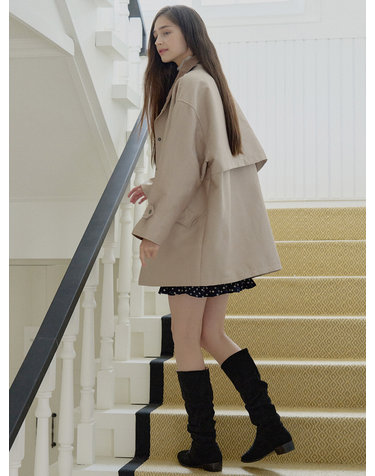 Band Neck Half Trench Jacket - BEIGE