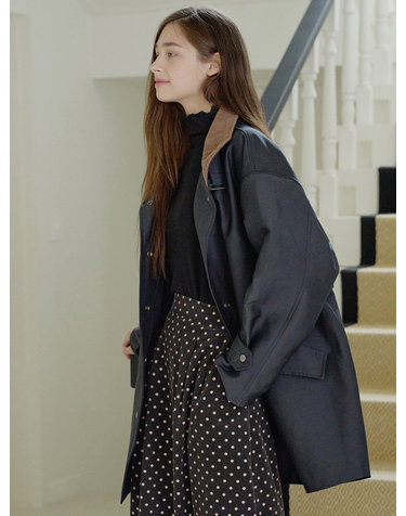 Band Neck Half Trench Jacket - NAVY