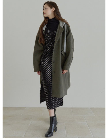 Overfit Hooded Long Jumper - KHAKI