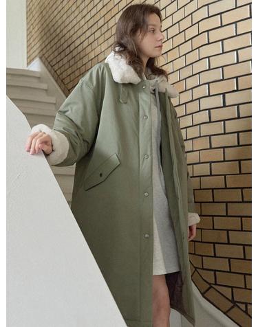 Safari Fur Long Padding Jumper - KHAKI