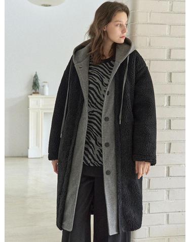 Buckle Padding Hood Long Jumper - BLACK