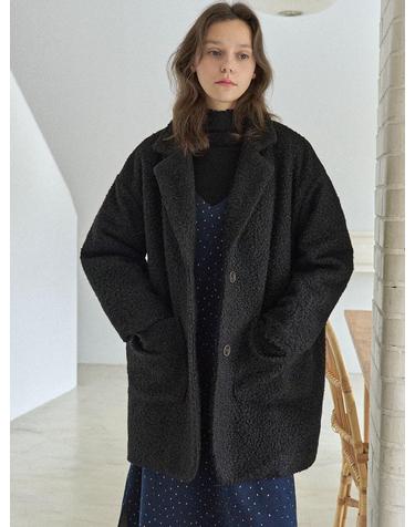 Half Buckle Padding Coat - BLACK