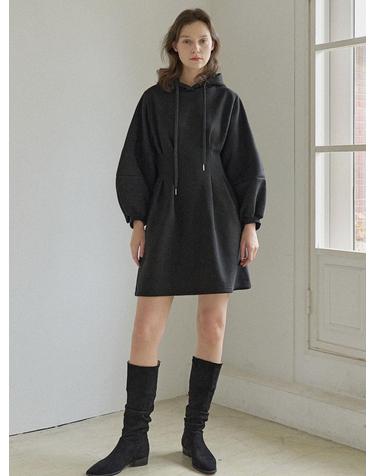 Hood Fit and Flare Mini Dress - BLACK( 기모)