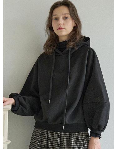Balloon Sleeve Hooded T-shirt - BLACK(기모)