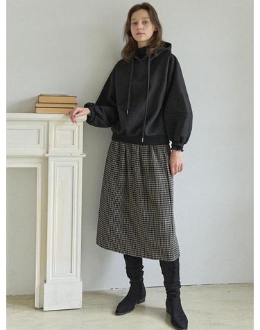Check Pleated Banding Skirt - BLACK
