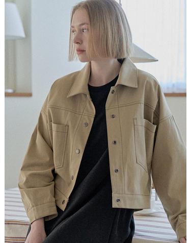 Color Stitch Trucker Jacket - BEIGE