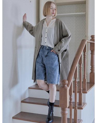 Linen Long Jacket - KHAKI