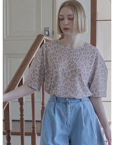 Leopard Short Sleeve T-Shirt - BEIGE