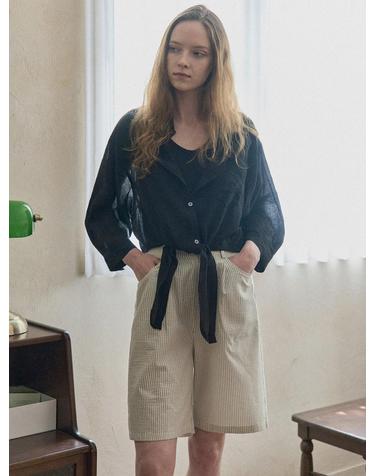 Ribbon Crop Shirt - BLACK