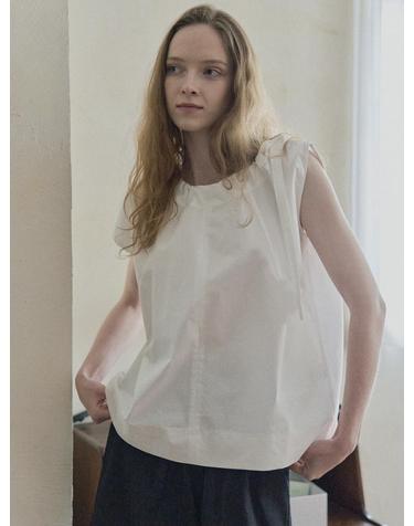 Ribbon Unbalance Blouse - IVORY