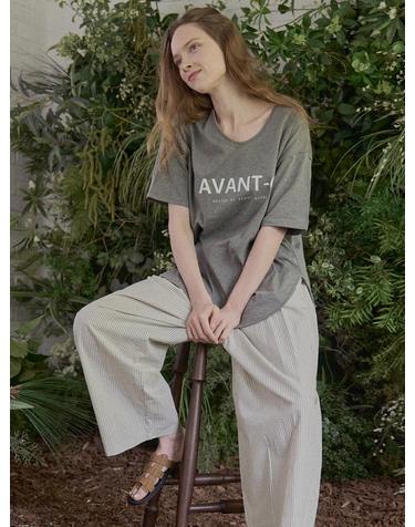 V-neck Overfit Logo T-shirt - GREY