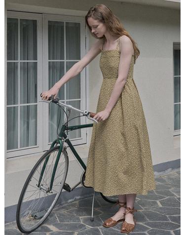 Floral Pattern Sleeveless Dress - MUSTARD