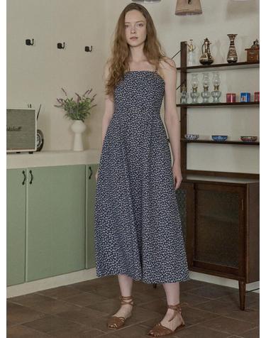 Floral Pattern Sleeveless Dress - NAVY