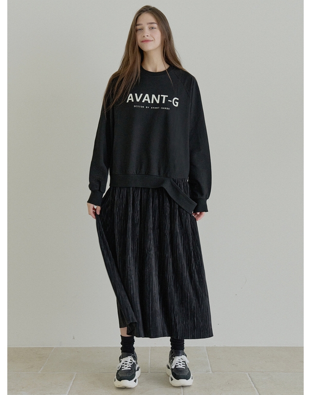 아방 Logo MTM Pleated Mix Dress - BLACK 착용컷