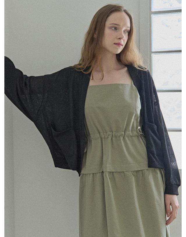 아방 Linen Overfit Basic Knit Cardigan - Black 착용컷
