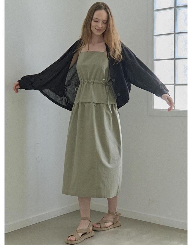 아방 Linen Overfit Basic Knit Cardigan - Black 착용컷