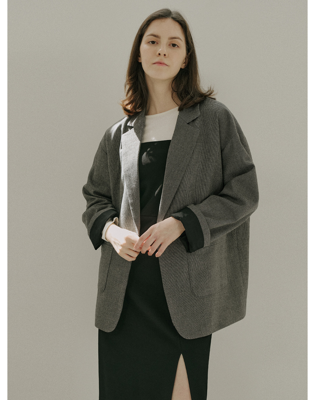 아방 Small Check Overfit Jacket - Black 착용컷
