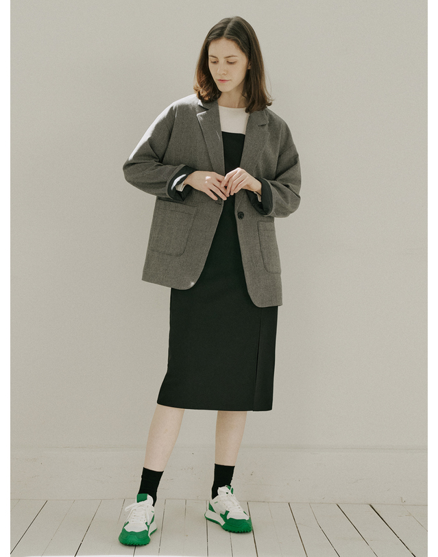 아방 Small Check Overfit Jacket - Black 착용컷
