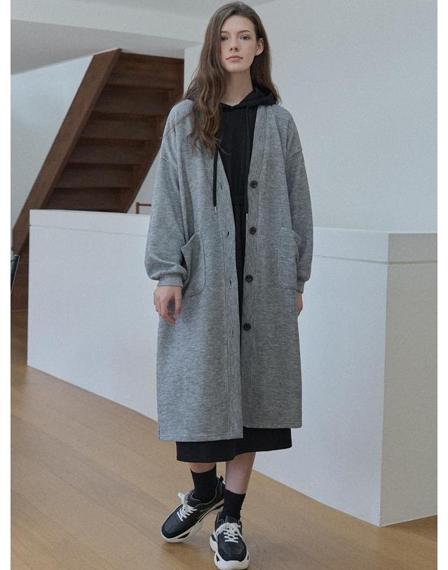 아방 Oversize Long Knit Cardigan - GREY 착용컷