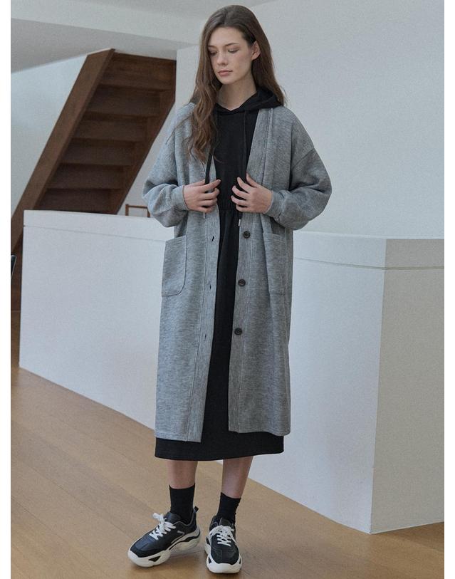 아방 Oversize Long Knit Cardigan - GREY 착용컷