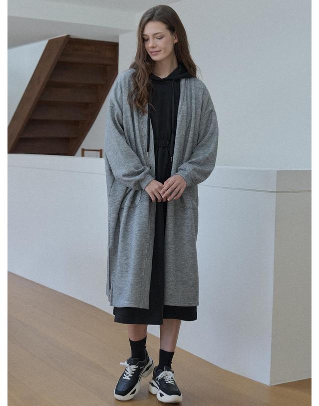 아방 Oversize Long Knit Cardigan - GREY 착용컷