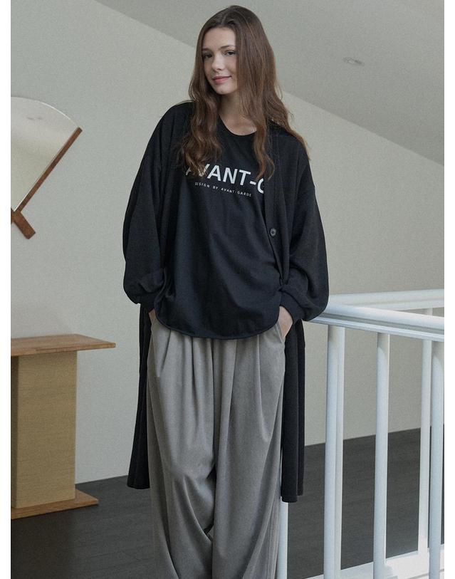 아방 Oversize Long Knit Cardigan - BLACK 착용컷