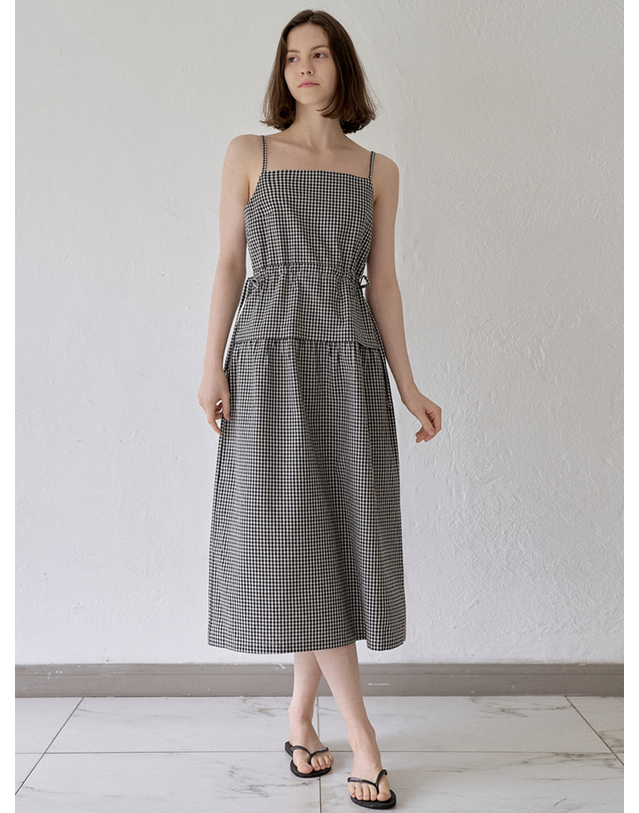아방 Gingham Check String Layered Dress - BLACK 착용컷