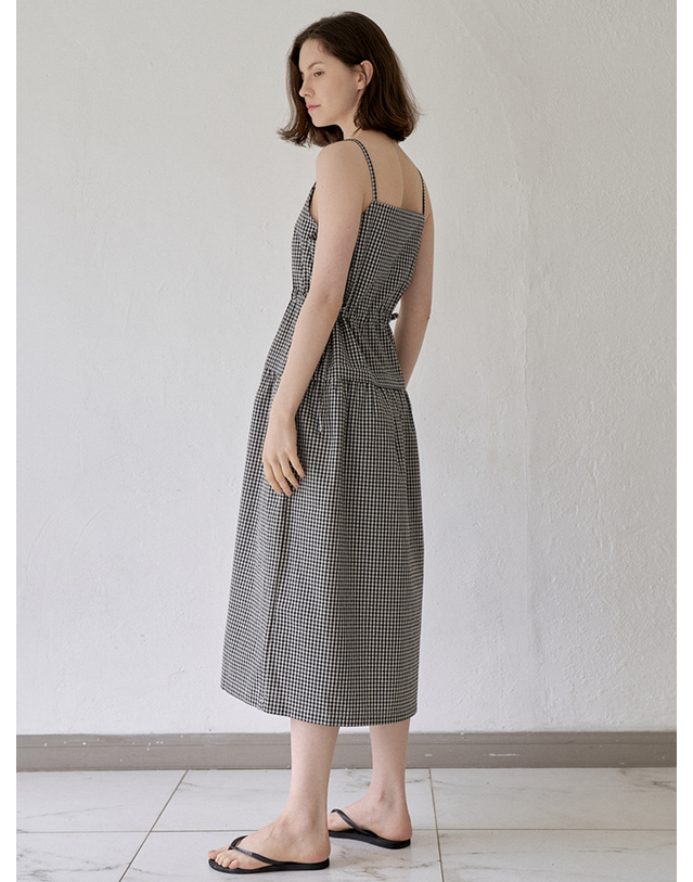 아방 Gingham Check String Layered Dress - BLACK 착용컷