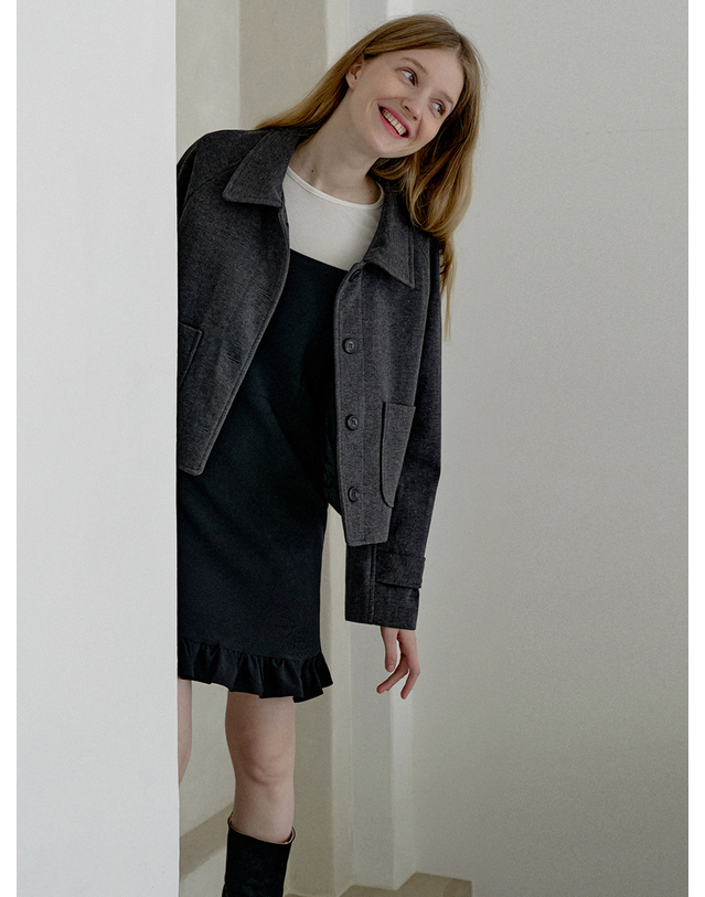 아방 Herringbone Trucker Jacket - CHARCOAL 착용컷