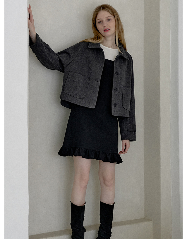 아방 Herringbone Trucker Jacket - CHARCOAL 착용컷